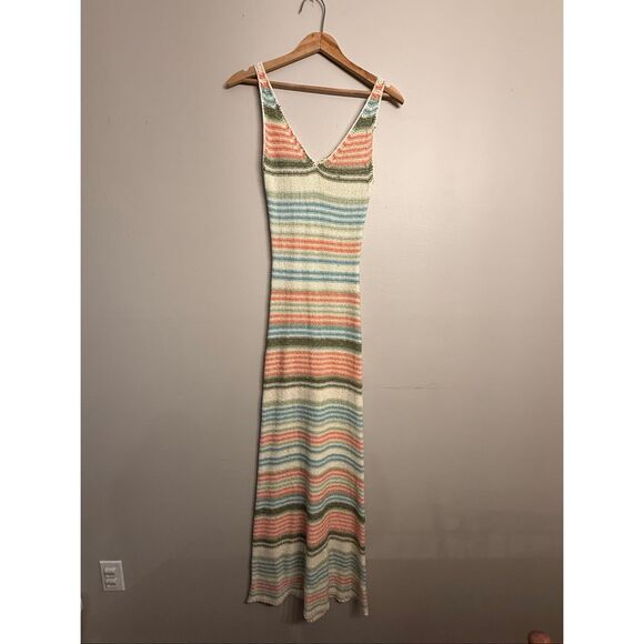 Altar'd State Dresses & Skirts - Altar’d State Multicolor Striped Crochet-Knit V Neck Sleeveless Maxi Dress Small